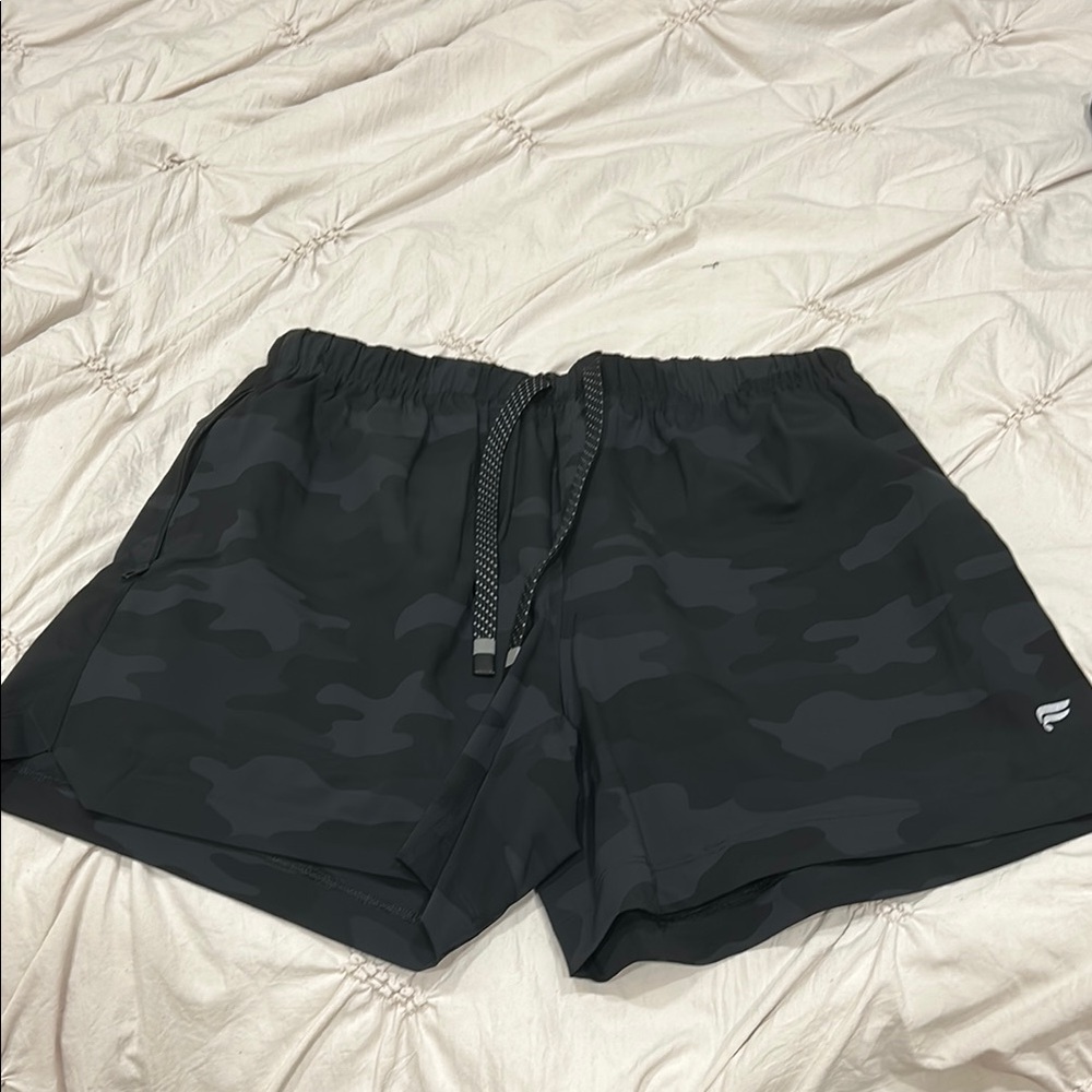 Fabletics Black and Gray Athletic Shorts with Elastic Waistband